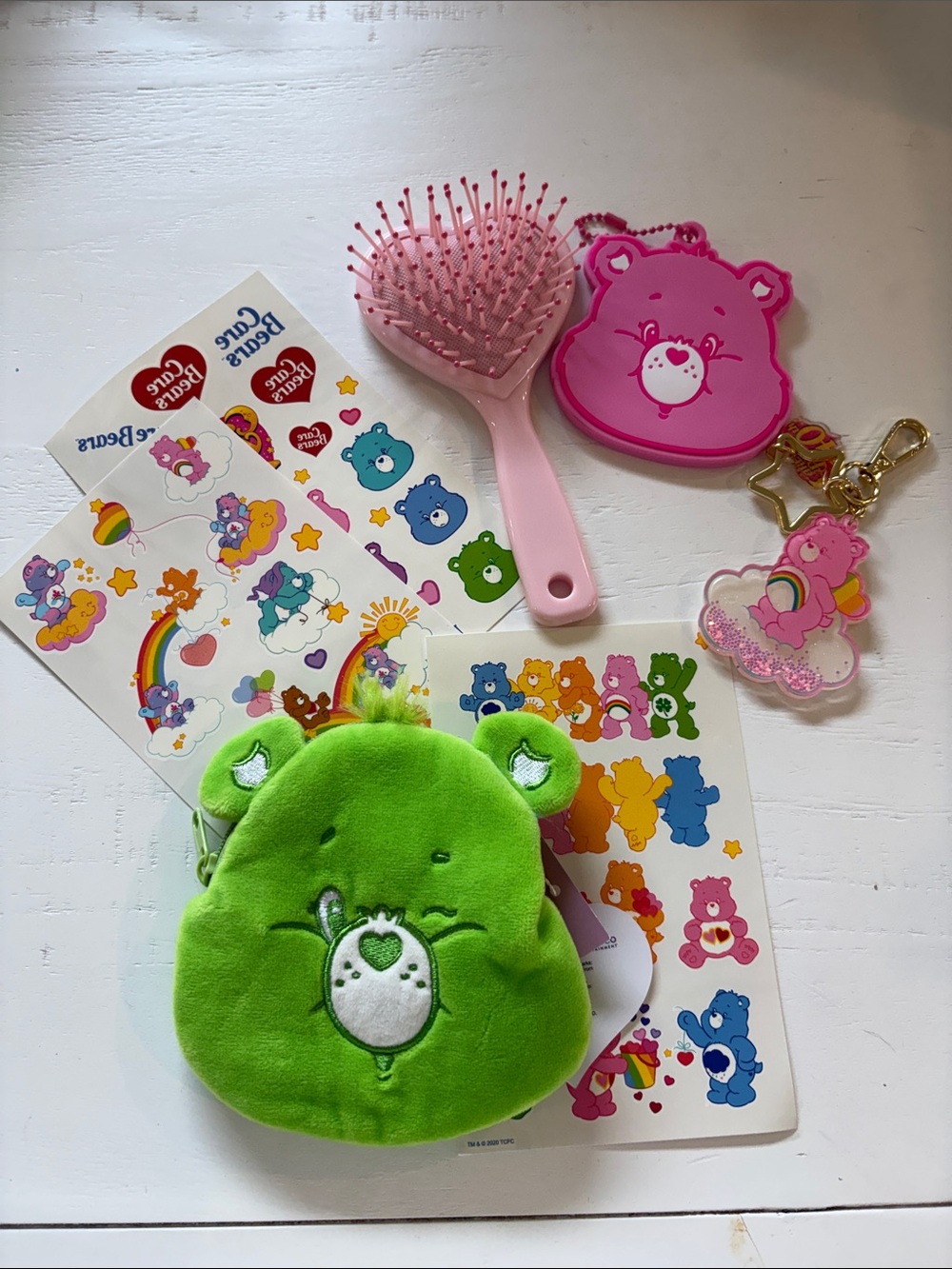 Green Care Bear Plush Coin Purse with Pink Accessories